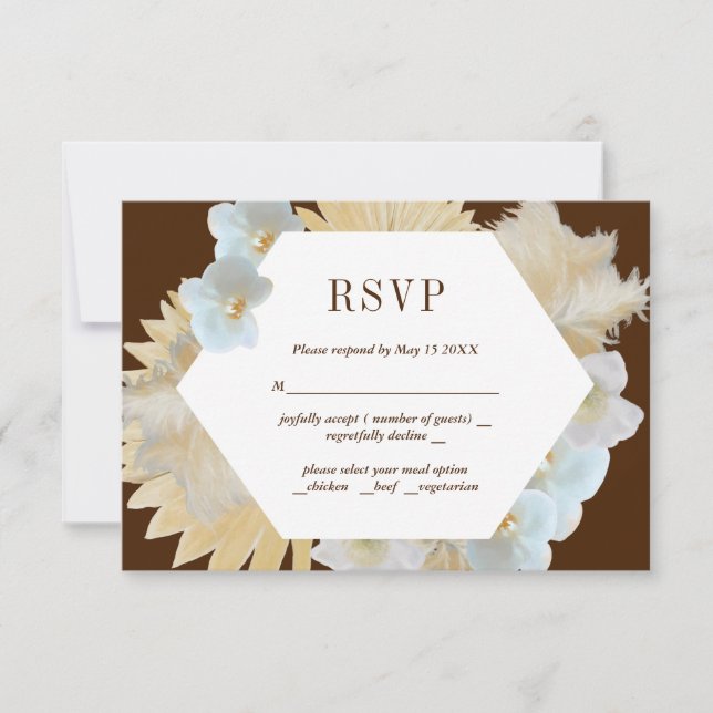 Tarjeta RSVP de pasto marrón y orchids Wedds Weddi (Anverso)