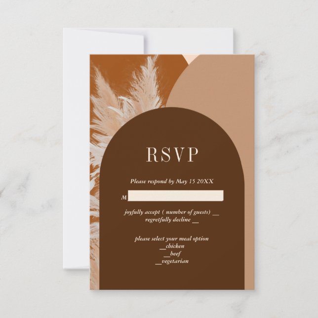 Tarjeta RSVP de pasto oscuro y boda de arcos (Anverso)