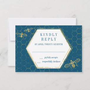 Tarjeta RSVP de Patrón de Oro Verde azulado de Abe