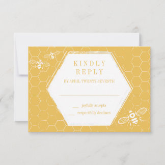 Tarjeta RSVP de Patrón dorado de Abeja