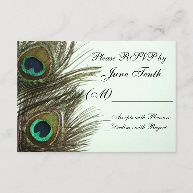 Tarjeta RSVP de Peacock Feather (Anverso)