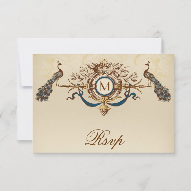 Tarjeta RSVP de Peacock Vintage para invitaciones  (Anverso)