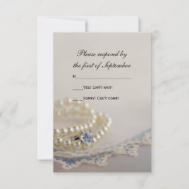 Tarjeta RSVP de Pearls, Ring, Blue Vintage Lace We