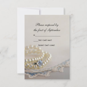 Tarjeta RSVP de Pearls, Ring, Blue Vintage Lace We