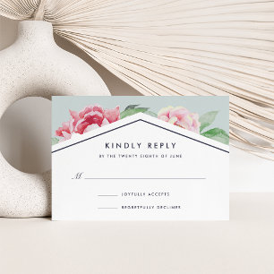 Tarjeta RSVP de Peony Antiguo Rubor y Sage