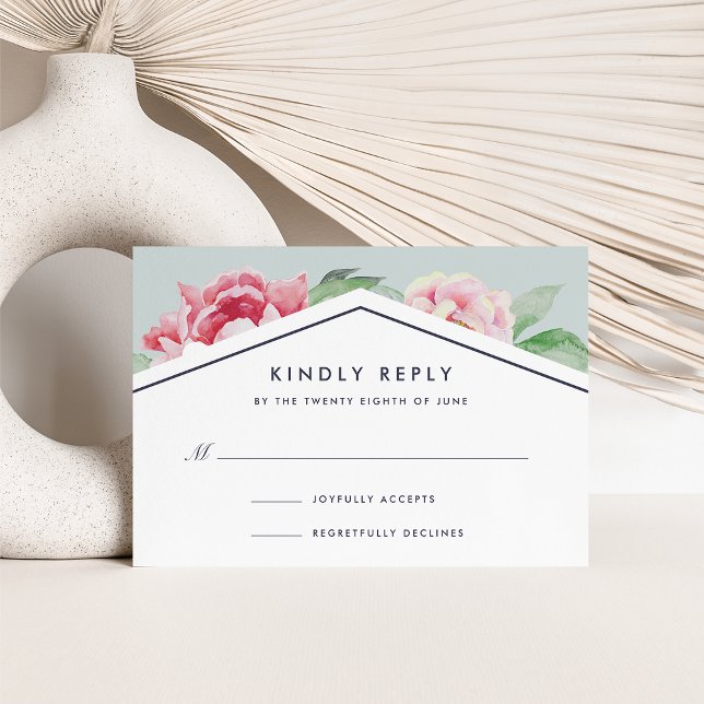 Tarjeta RSVP de Peony Antiguo | Rubor y Sage (Subido por el creador)