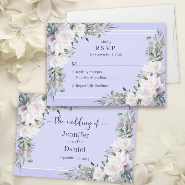 Tarjeta RSVP de Peony Garden Wedding Lavender (Peony Garden Wedding Lavender RSVP Card - Pink Peonies and Sage Green Eucalyptus)