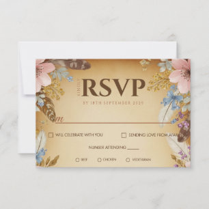 Tarjeta RSVP de pergamino vintage y boda floral