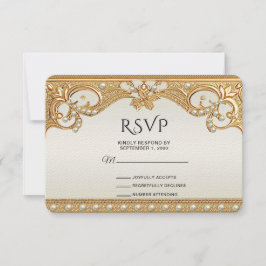 Tarjeta RSVP de Perlas Blancas Ornate Gold