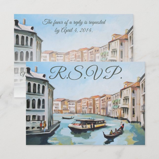Tarjeta RSVP de pintura de Venecia, Italia (Anverso / Reverso)