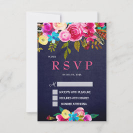 Tarjeta RSVP de pizarra azul de la Marina Floral R