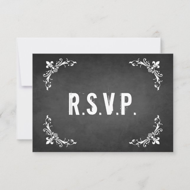 Tarjeta RSVP de pizarra de Chalkboard Vintage (Anverso)