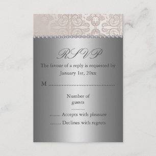 Tarjeta RSVP de plata/crema