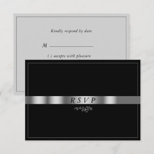 Tarjeta RSVP de plata gris negra