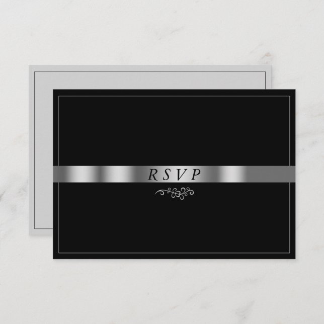 Tarjeta RSVP de plata gris negra (Anverso / Reverso)