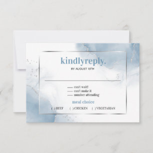 Tarjeta RSVP de plata Minimalista azul en polvo