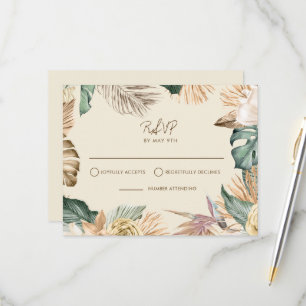 Tarjeta RSVP de playa de hojas tropicales