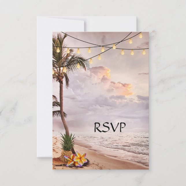 Tarjeta RSVP de playa tropical o boda de destino (Anverso)