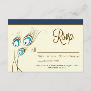 Tarjeta RSVP de plumas de pavo real {TBA} (marina)
