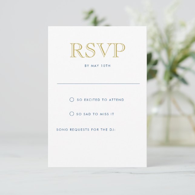 Tarjeta RSVP de postal vertical dorada simple (Anverso de pie)