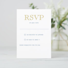 Tarjeta RSVP de postal vertical dorada simple