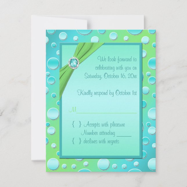 Tarjeta RSVP de Punto Lime y Aqua Polka (Anverso)