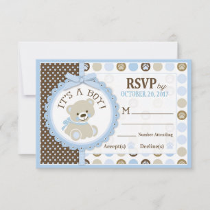 Tarjeta RSVP de puntos de polk de oso azul