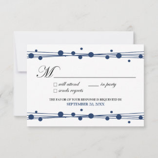 Tarjeta RSVP de puntos y paja (blanca/marina)