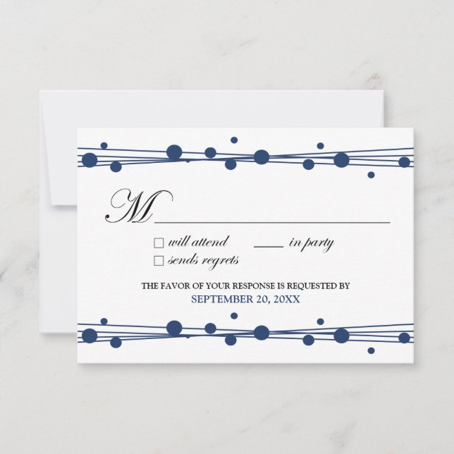 Tarjeta RSVP de puntos y paja (blanca/marina) (Anverso)