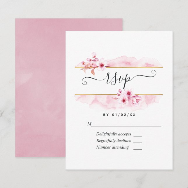Tarjeta RSVP de Quinceañera con flores de cerezo d (Anverso / Reverso)
