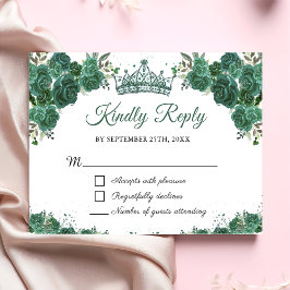 Tarjeta RSVP de Quinceañera con flores verdes esme
