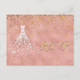 Tarjeta RSVP de Quinceanera con vestido de diamant