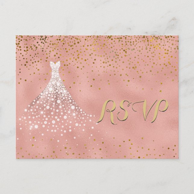 Tarjeta RSVP de Quinceanera con vestido de diamant (Anverso)
