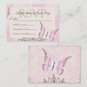 Tarjeta RSVP de Quinceañera de mariposa rosa y tur