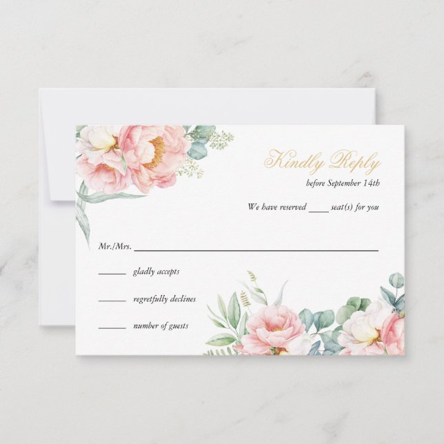 Tarjeta RSVP de Quinceañera elegante rosa y dorada (Anverso)