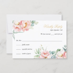 Tarjeta RSVP de Quinceañera elegante rosa y dorada
