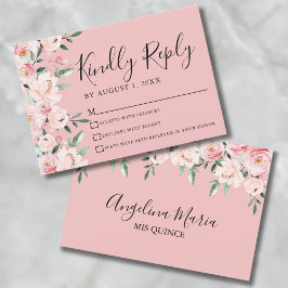 Tarjeta RSVP de Quinceanera floral rosa