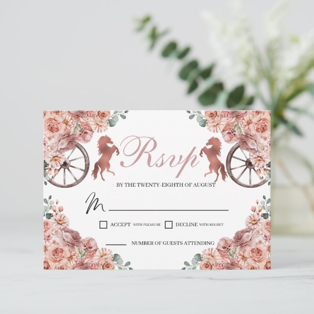 Tarjeta RSVP de Quinceanera Occidental Rosa (Anverso de pie)
