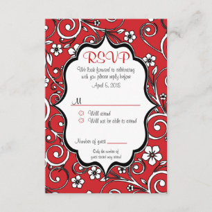 Tarjeta RSVP de Quinceañera roja y negra