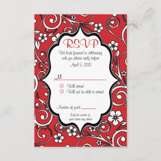 Tarjeta RSVP de Quinceañera roja y negra