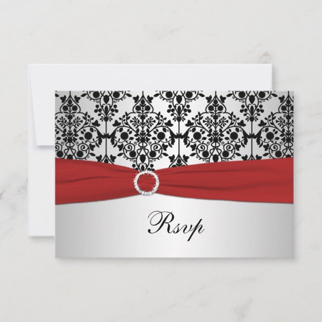TARJETA RSVP DE RASO ROJO, GRIS Y NEGRO IMPRESA (Anverso)