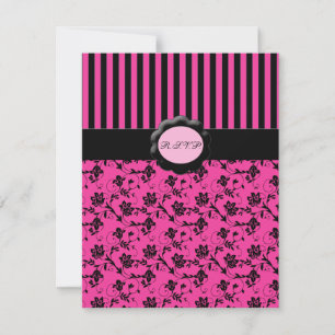 Tarjeta RSVP de rayas rosadas y negras