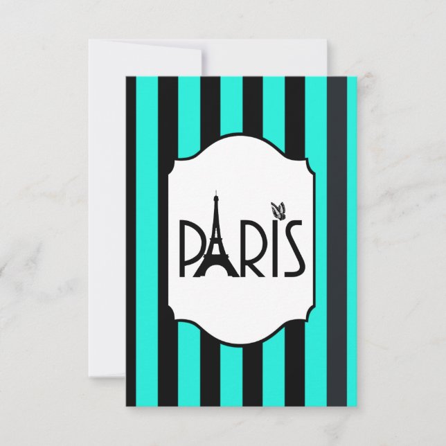 Tarjeta RSVP de rayas turquesas y negras (Anverso)