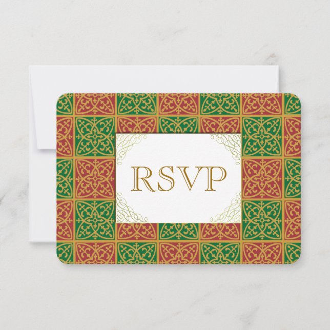 Tarjeta RSVP de Red Green Fleur de Lis Personaliza (Anverso)