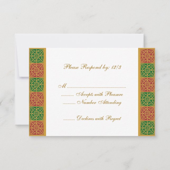 Tarjeta RSVP de Red Green Fleur de Lis Personaliza (Reverso)