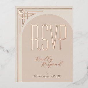 Tarjeta RSVP de Relieve metalizado Beige-Modern De