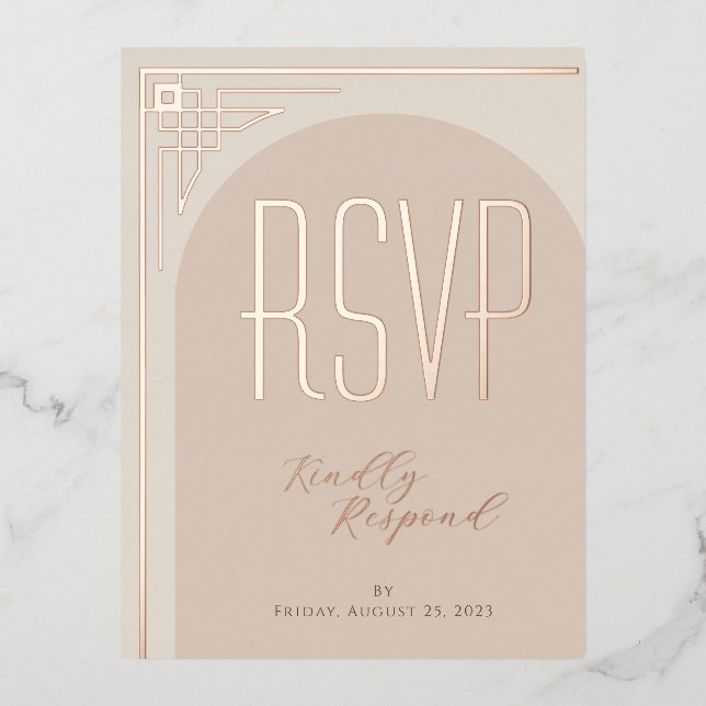Tarjeta RSVP de Relieve metalizado Beige-Modern De (Anverso)