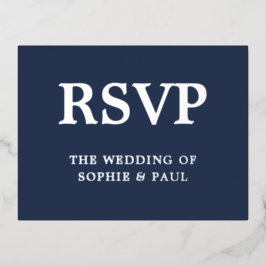 Tarjeta RSVP de Relieve metalizado Clásico Azul de