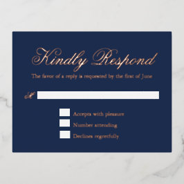Tarjeta RSVP de Relieve metalizado de Boda azul de