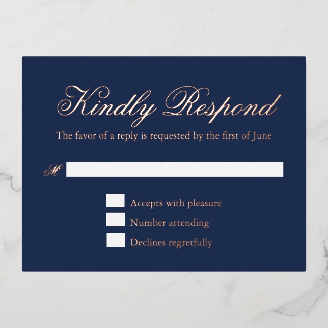 Tarjeta RSVP de Relieve metalizado de Boda azul de (Anverso)
